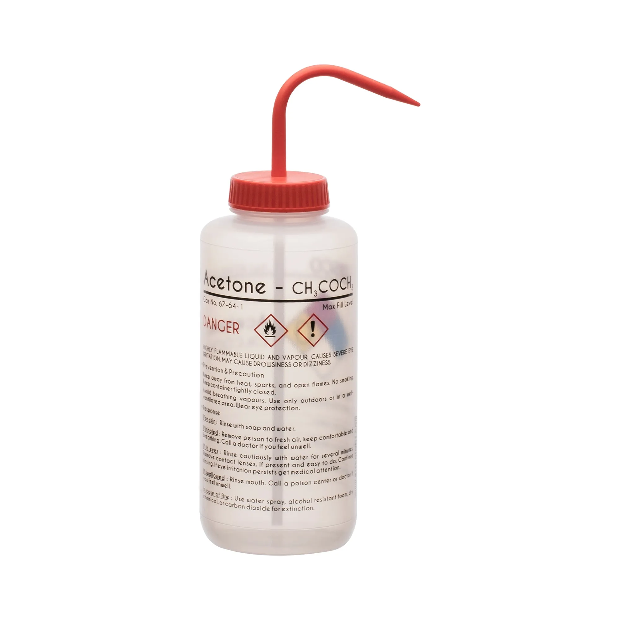 Performance Plastic Wash Bottle, Acetone, 1000 ml - Labeled (4 Color)