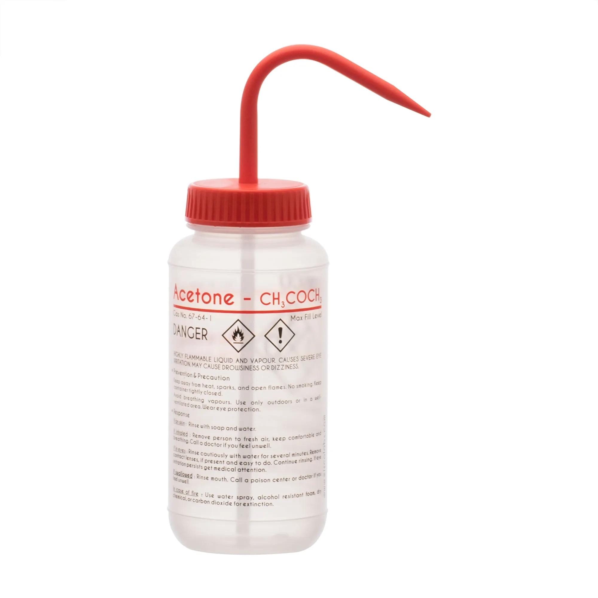 Performance Plastic Wash Bottle, Acetone, 500 ml - Labeled (2 Color)
