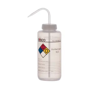 Performance Plastic Wash Bottle, Distilled Water, 1000 ml - Labeled (4 Color)