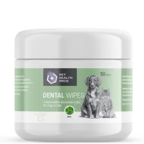 Pet Health Pros; Dental Wipes for Dogs & Cats; Fresh Breath, Plaque Removal, Tartar Control; Pack of 50, Mint Scented