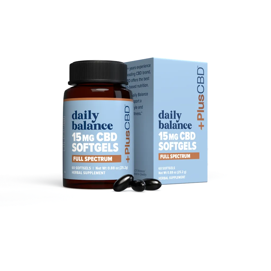 Plus CBD Oil Gold Softgels - 15mg CBD per softgel (60ct bottle) *NEW LOOK - SAME GREAT FORMULA*