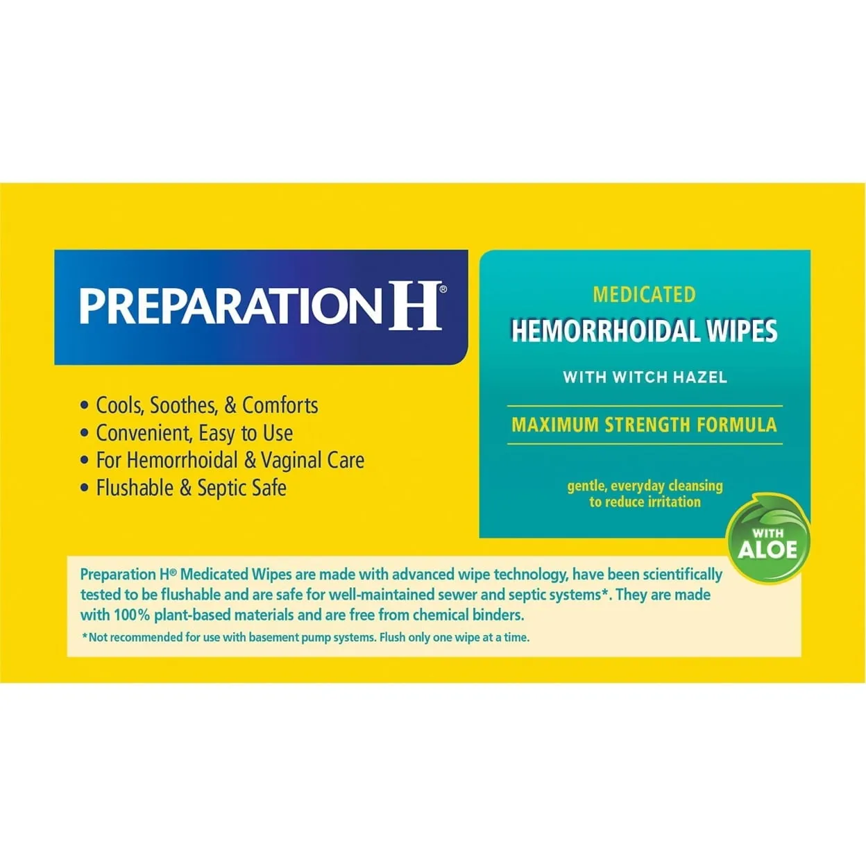 Preparation H Medicated Wipes Pouch, Maximum Strength Witch Hazel/Aloe (180 ct.)
