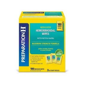 Preparation H Medicated Wipes Pouch, Maximum Strength Witch Hazel/Aloe (180 ct.)