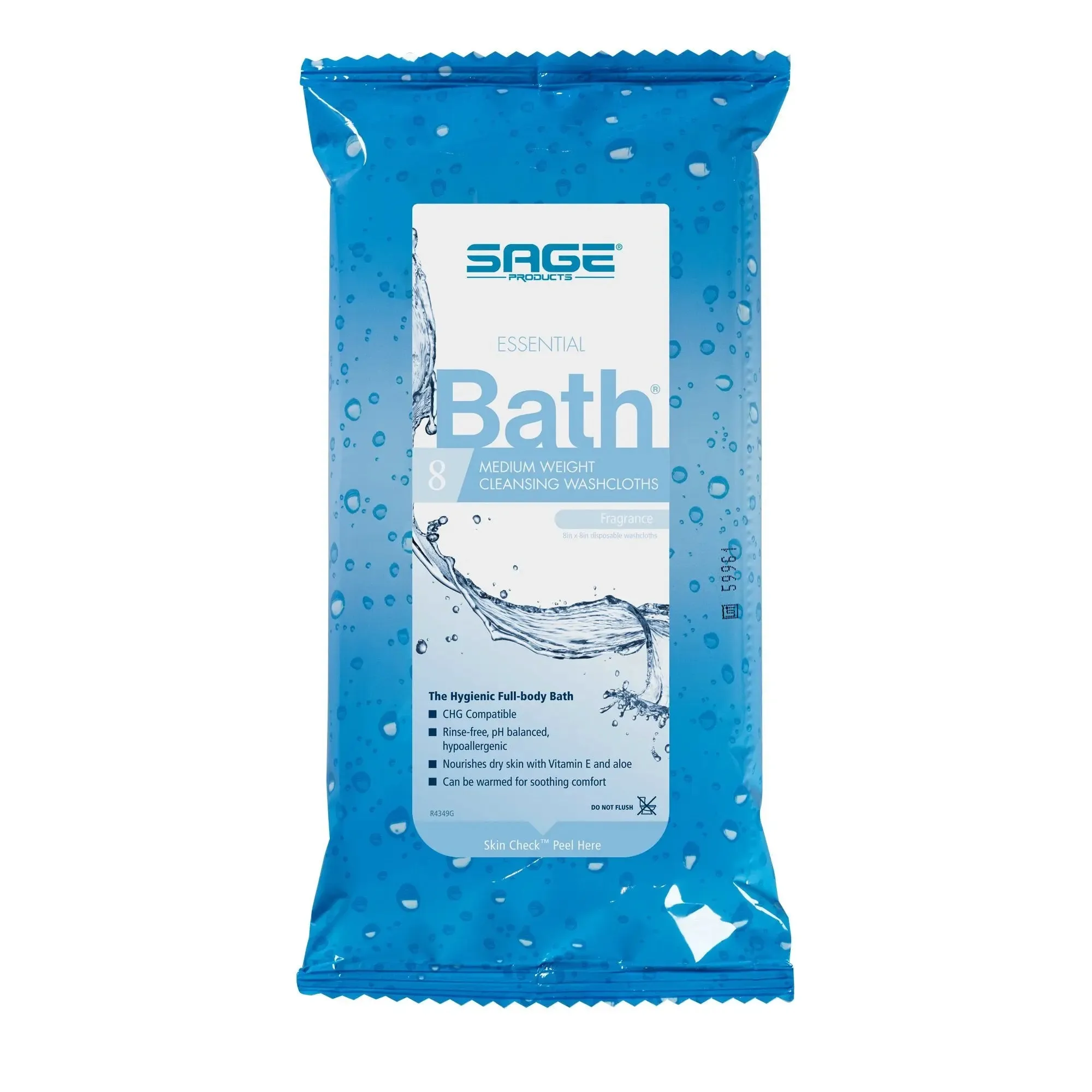 Sage Products Essential Bath Rinse-Free Wipes, Medium Weight, Soft Pack