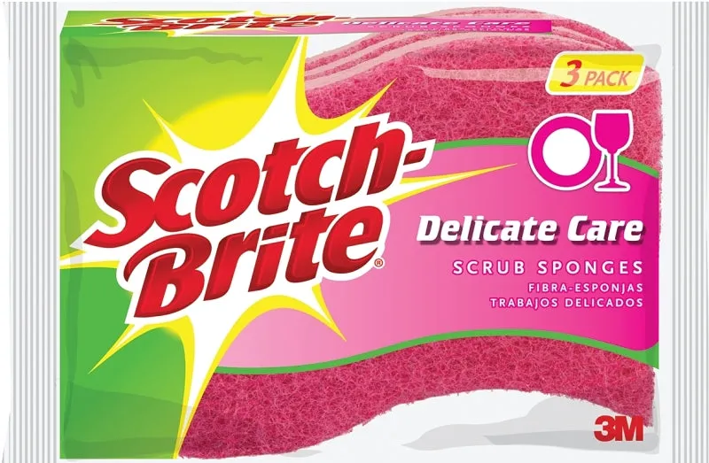 Scotch-Brite DD-3 Scrub Sponge, 4.4 in L, 2.6 in W, 0.8 in Thick, Cellulose, Pink :PK  3: QUANTITY: 1