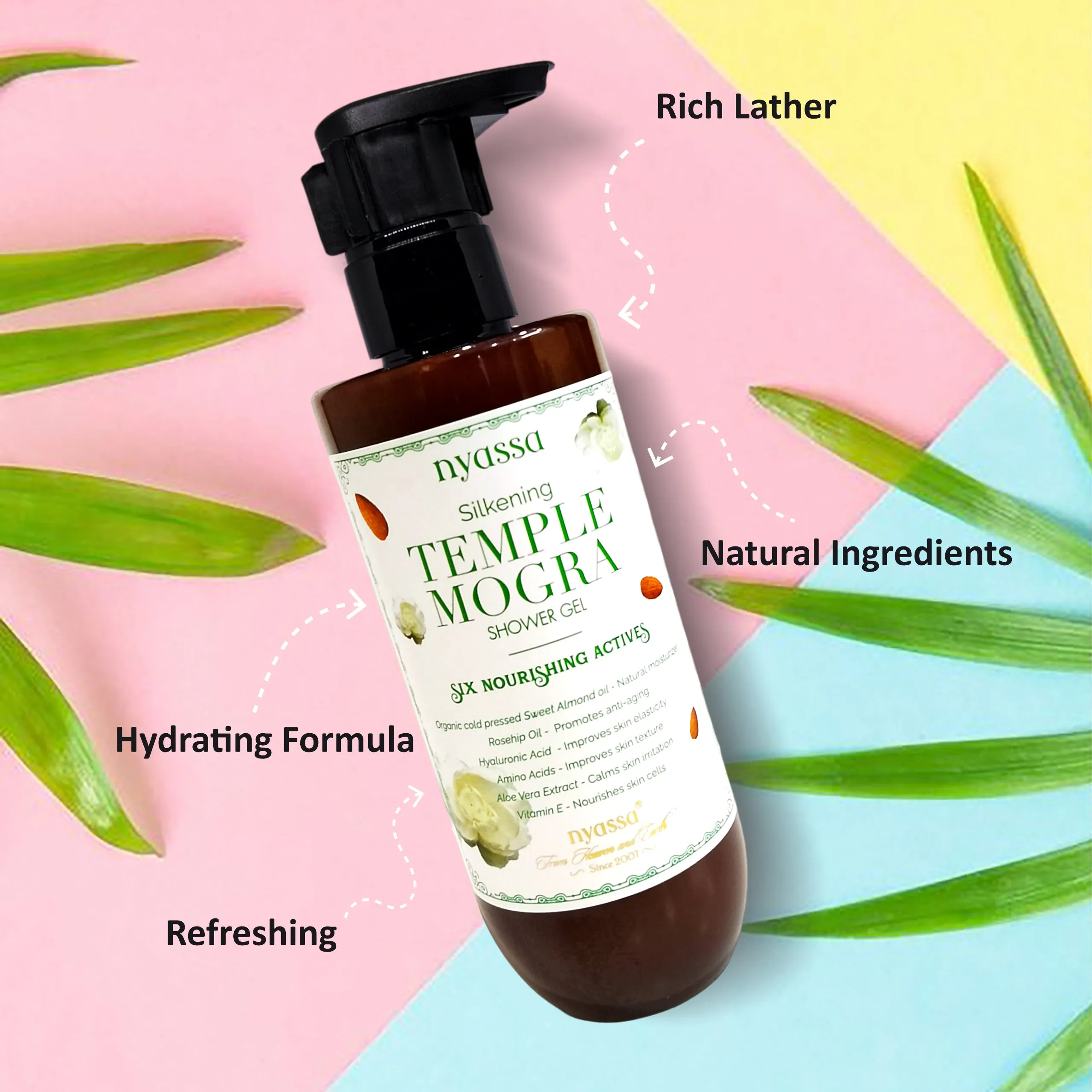 Silkening and relaxing Temple Mogra Shower Gel with 6 nourishing actives