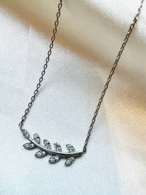 Silver CZ Olive Branch Necklace| Minimalist Floral Necklace| Pave Olive Leaf Pendant| Ancient Greek Jewelry | Diamond Leaf Pendant in Silver