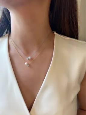 Single Pearl Pendant in Sterling Silver| Simple Pearl and Diamond Necklace| Dainty Pearl and Cz Pendant| Gold Plated Small Pearl Necklace