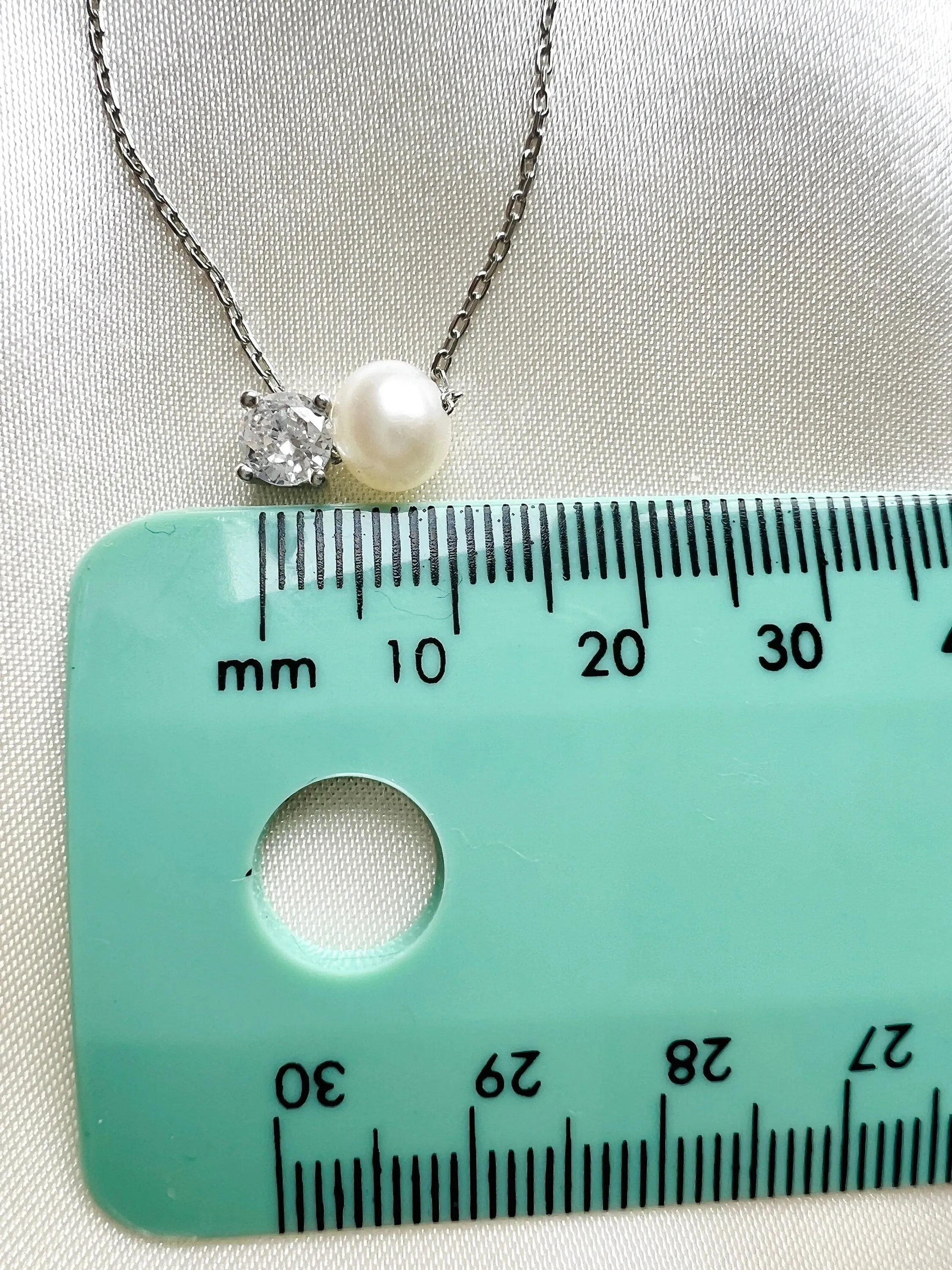 Single Pearl Pendant in Sterling Silver| Simple Pearl and Diamond Necklace| Dainty Pearl and Cz Pendant| Gold Plated Small Pearl Necklace