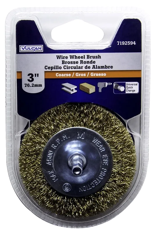 Vulcan 321901OR Wire Wheel Brush, 3 in Dia, 1/4 in Quick Change Shank in Arbor/Shank :CD: QUANTITY: 1