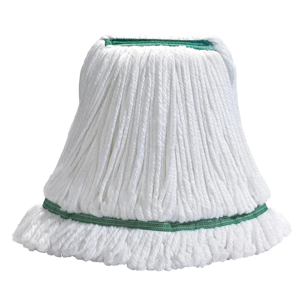 Winco MOPM-M Medium White Microfiber Mop Head with Looped End and Green Bands
