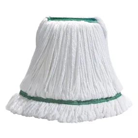 Winco MOPM-M Medium White Microfiber Mop Head with Looped End and Green Bands